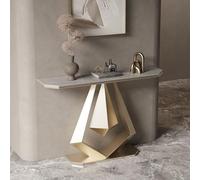 Modern Console Sofa Table with Metal Frame, Rock Panel Design for Living Room, Foyer, Hallway, Entryway - Stylish Decorative End Table