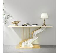 Modern Console Table, Sintered Stone Top Minimalist Entryway Table, Wrought Iron Frame, Harp Design, Easy Assembly for Living Room and Office