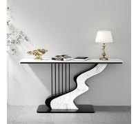 Modern Console Table, Sintered Stone Top Minimalist Entryway Table, Wrought Iron Frame, Harp Design, Easy Assembly for Living Room and Office