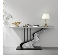 Modern Console Table, Sintered Stone Top Minimalist Entryway Table, Wrought Iron Frame, Harp Design, Easy Assembly for Living Room and Office
