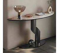 Modern Console Table with Marble Top & Metal Base Creative Semi-Circular Entryway Table Sofa Table with LED Lighting for Hallway, Living Room(Black,100cm/39.4in)