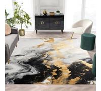 Modern Contemporary Aesthetics Black Grey Gold Marble Abstract Area Rug for Livingroom Bedroom Faux Wool Art Decor Carpet Under Dining Table Indoor Home Office Rugs 2x3