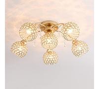 Modern Contemporary Chandelier Rustic Crystal Semi Flush Mount Ceiling Light Fixtures Gold Hanging Pendant Lighting Brushed Brass Chandeliers for Dining Room Foyer Entryway Small Gift