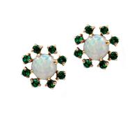 Modern Contemporary Rose Gold Plated 925 Sterling Silver Stud Earring for women Designer Jewellery Ethiopian Opal & Created Emerald Gemstone Birthsone Earrings
