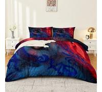 Modern Cool Duvet Cover, Gothic Tattoo Animal Wolf Reversible Microfiber Quilt Cover Bedding Double Set, Cosy Soft Hypoallergenic Non-Iron Comforter Covers with Pillowcases