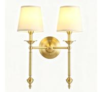 Modern Copper Wall Sconce Fabric Shade Wall Lamp Indoor Lighting Fixture | Contemporary Metal Mounted Lamp Soft Shade Accent Lighting Fixture for Bedroom Hallway Dining Room(Warm,2light)