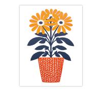 Artery8 Modern Coral And Blue Pot Plant Artwork By Sofia Francis Simple Elegant Extra Large XL Wall Art Poster Print