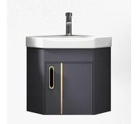 Modern Corner Bathroom Vanity Cabinet Set with Ceramic Sink Faucet & Drain - Stylish Floating Storage Solution in Gray (43cm/16.9in) for Small Spaces