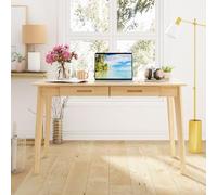 Modern Corner Computer Desk with 2 Drawers - Stylish Home Office Writing Table in Brown Wood Finish (47.2" W x 23.6" D x 29.1" H) - Ideal for Study Work and Gaming