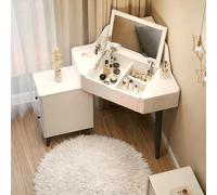 Modern Corner Dressing Table, Corner Dressing Table with flip top Mirror, Equipped with Side Storage cabinets, Hidden Storage Space, Suitable for bedrooms, Balconies, and Living Rooms White