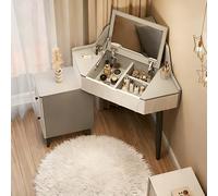Modern Corner Dressing Table, Corner Dressing Table with flip top Mirror, Equipped with Side Storage cabinets, Hidden Storage Space, Suitable for bedrooms, Balconies, and Living Rooms Grey