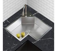 Modern Corner Kitchen Sink, 210 mm Deep Workstation Bar Sink with Pulldown Spray Head Faucet, for Dishwasher and Vegetable Cleaning