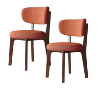 Modern Cotton & Linen 2-Piece Dining Set Upholstered Rustic Style Walnut Frame with Orange Accents 113.4 kg Capacity Perfect for Dining Room Decor