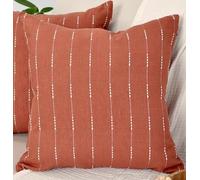 Modern Cotton Pillow Covers 20 x20 inches Terracotta/Woven Loom Stripe Pattern Contemporary Luxury Cushion Covers Burnt Orange/Simple Throw Pillow Cases for Living Room Sofa, Couch, Bed, Set of 2