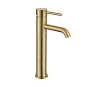 Modern Countertop Brushed Brass Tall Round Single Lever Basin Mono Mixer Tap