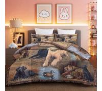 Modern Coverless Duvet 3pcs Single 135 x 200 cm - Washable Breathable Quilted Bedspreads With Minimalist Animal Dog, Chestnut Brown Reversible Comforter Summer Bedding With 2 Pillowcases 50 x 75cm