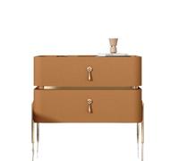 Modern Cream Leather Nightstand with 2 Drawers - Minimalist Bedroom Storage Cabinet Stylish Night Table Chic Accent Furniture for Bedroom Decor 40cm