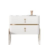 Modern Cream Nightstand with 2 Drawers - Stylish Minimalist Leather Storage Cabinet for Bedroom - Elegant White Bedside Table Furniture 45cm Chic Design for Home Decor