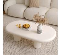 Modern Cream White Coffee Table - Mid-Century Oval Center Table for Small Spaces Living Room & Home Office Stylish 4-Leg Design Perfect for Apartments & Coffee Houses