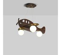 Modern Creative Airplane-Shaped Wooden Chandelier,G9 3-Head Glass Lampshade Hanging Lamp,18.11in Two-Color Pendant Light for Kitchen Island Dining Room Bedroom(Natural) (Walnut Color)