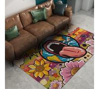 Modern Creative Design Rug 180x240 Washable Area Rug for Living Room Hippie Pop Art Mouth Graffiti Flower Rugs Low Pile Non Slip Non Shedding Boho Carpet for Bedroom Entryway Playroom