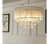 Modern Creative K9 Crystal Raindrop Chandelier Personality Lighting Flush Ceiling Light Drum Shape Fabric Lampshade Luxurious Decor Pendant Lamp Bathroom Bedroom Livingroom Suspension Light vision