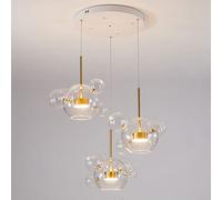 Modern Creative Soap Bubble Chandelier,LED Pendant Light Glass Globe Chandelier Bubble 1-Light 15-Clear Globe Glass Sputnik Pendant Light for Dining Room，Triple hue Lighting（Size : Round Chassis)