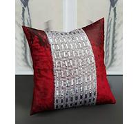 Modern Crush Velvet Fabric Beautiful Diamante Cushion Covers (Dark-Red, 18" x 18")