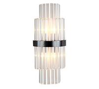 Modern Crystal 2 Lights Wall Sconce Vintage Flute Lamp with Brushed d Metal Base Light Fxture for Hotel Living Room Restaurant Corridor-Black 22x55cm