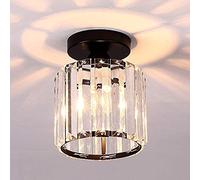 Modern Crystal Ceiling Light Fixture, Mini Chandelier Pendant, LED Semi Flush Mount for Kitchen, Dining Room, Bedroom, Hallway - Elegant Black Round Design, E27 Compatible.