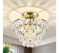 Modern Crystal Ceiling Light - Semi Flush Mount Ceiling Light Small Chaner with E27 Base Farmhouse Ceiling Lighting Fixture for Bedroom Bathroom Closet Living/Black