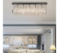 HOMCOM Modern Crystal Ceiling Light Square Crystal Chandelier for Living Room, Dining Room, Hall, E14 Base, Silver, 80 x 25 x 23cm