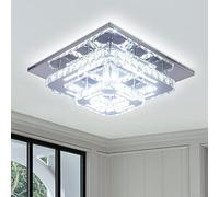 Modern Crystal Ceiling Light, Square Flush Mount Ceiling Light, 2 Tier LED Crystal Ceiling Lamp, Cool White Fixed Light, Integrated LED Ceiling Fixture for Bedroom, Hallway, Kitchen, Entryway