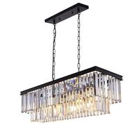 Modern Crystal Chandelier 8-Light Black Rectangular Pendant Ceiling Lighting Fixture Chandeliers for Dining Room Living Room Kitchen Island Bar