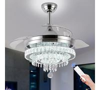 Modern Crystal Chandelier Ceiling Fan with Light - 42 inch APP & Remote Control, Retractable Dimmable Fan Lamp, 6-Speed, Timer Memory Fan Light Ceiling for Bedroom Living Dining Room (3 Blades)