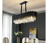 Modern Crystal Chandelier Ceiling Light 2-Tier Raindrop Crystal Pendant Light Black Oval Luxury Elegant Chandelier Light Fixture for Living Room, Dining Room, Kitchen Island Lighting Change for The