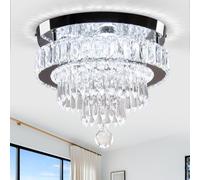 Modern Crystal Chandelier Ceiling Light,4-Tier K9 Crystal & Stainless Steel Flush Mount LED Ceiling Light,20W Energy-Efficient Cool White Light for Bedroom Living Room Hallway Kitchen Lighting 11.8"
