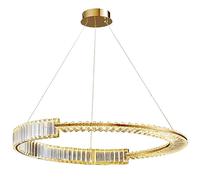 Modern Crystal Chandelier LED Ring Pendant Light 23.6" Round Gold Crystal Chandeliers for Living Room Dinning Room Large Suspended Pendant Lamp
