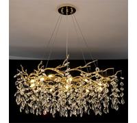 Modern Crystal Chandelier Luxury Gold Raindrop Pendant Lighting Contemporary Round Chandeliers Art Deco Tree Branch Light Fixture for Dining Room Kitchen Bedroom Living Room,Dia60cm