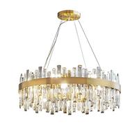 Modern Crystal Chandelier, Raindrop Round Pendant Lighting Fixture in Gold, Staggered Design LED Hanging Lighting Fixture Adjustable Height for Dining Room, Kitchen Island, Living Room (D23.6*H9.8in)