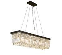Modern Crystal Chandelier Rectangle Black Crystal Chandelier 8 Lights Rectangular Chandelier Adjustable Led Light Fixture for Dining Room Kitchen Island,Black