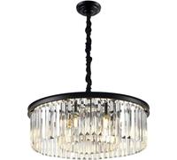 Modern Crystal Chandelier Semi Flush Mount Ceiling Light Fixture 2-Tier K9 Crystal Hanging Pendant Light for Dining Room Kitchen Island Living Room Bedroom Hallway,Black