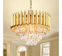 Modern Crystal Chandeliers 3-Tier Crystal Chandelier ht 15.7'' Black and Gold Pendant ht Fixtures for Living Room Kitchen Island Foyer E14x5 Bulb…