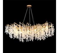 Modern Crystal Chandeliers, L100CM Gold Tree Branch Leaves Chandelier, Rectangle Dining Room Light Fixture, Hanging Pendant Lights for Kitchen Island, Chandeliers for Entryway Living Room, Bedroom