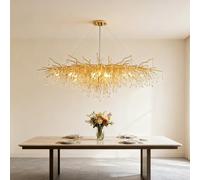 Modern Crystal Chaner, Tree Branch Raindrop Chaner Light Rectangular Large Kitchen Island Hanging Light Fixture for Living Room, Dining Room, Foyer - L120CM,Black (d)
