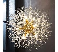 Modern Crystal Dandelion Pendant Lights Ceiling Gold Firework Chandeliers, G9 Lamp Alloy Fixtures With 8 Bulb and 32 Strings Crystal, for Living Room, Bedroom, Dining, Foyer, Bar(Warm light, Gold)