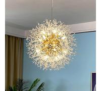 Modern Crystal Firework Chandelier 16-Light Golden Dandelion Design Elegant Ceiling Fixture for Dining Room Staircase Bedroom & Living Room (60cm)