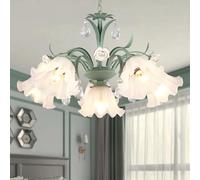 Modern Crystal Flower Green Large Foyer French Milk Glass Floral Chandelier Sputnik Hanging Pendant Light Fixture for Bedroom Dining Living Room Kitchen Island