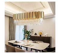 Modern Crystal Golden LED Chandelier for Dining Room Luxury Kitchen Island Lighting Fixture Rectangle Brushed Hanging Lamps (Color : No Light Source, Size : L90 x W30 CM)
