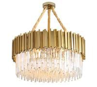 Modern Crystal LED Chandelier - Adjustable Color Luxury Ceiling Pendant Light Fixture for Dining Room Living Room Kitchen & Bedroom - Round Gold Design (D75xH30cm)